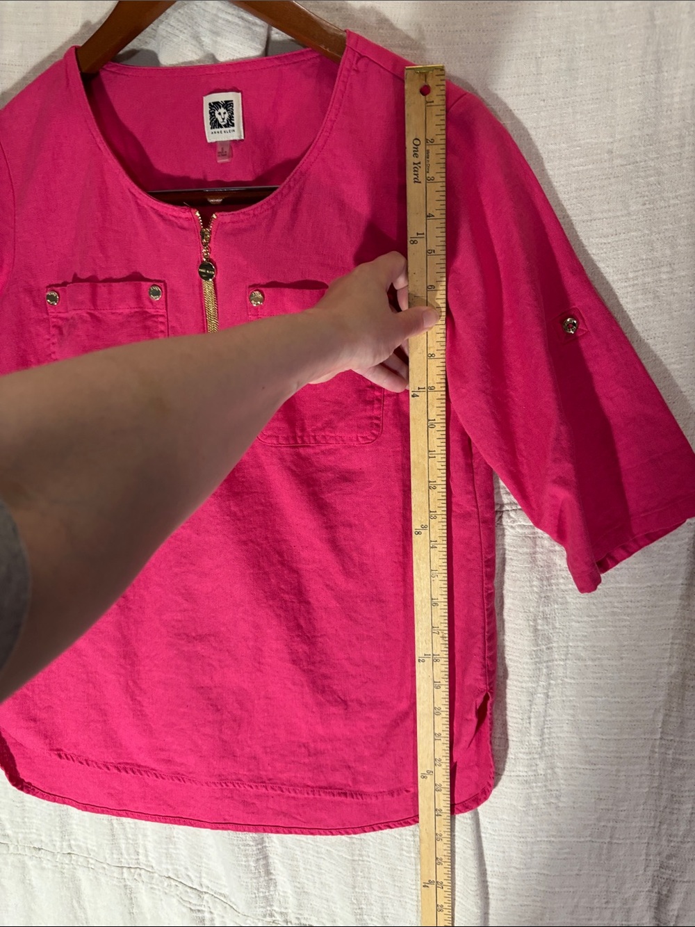 Anne Klein Fuchsia Hot Pink Linen Blend Quarter Zip Blouse Tunic Small Like New - Picture 5 of 9